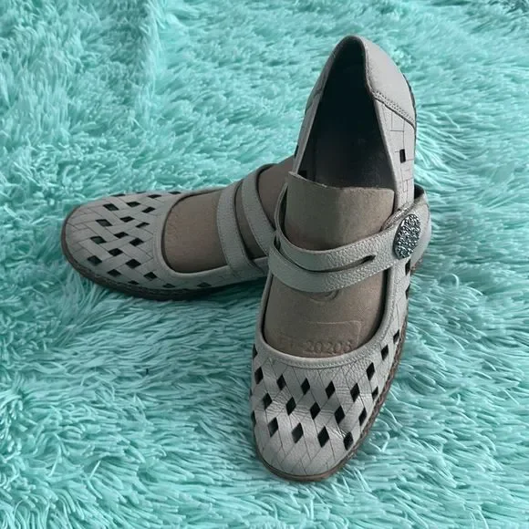 RIEKER Antistress Basketweave White Leather Comfort Mary Janes Sz 40 - Picture 3 of 6